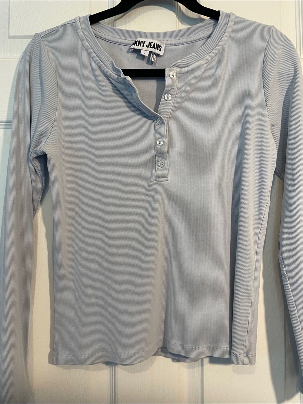 DKNY JEANS Light Blue Ribbed Long Sleeve Henley